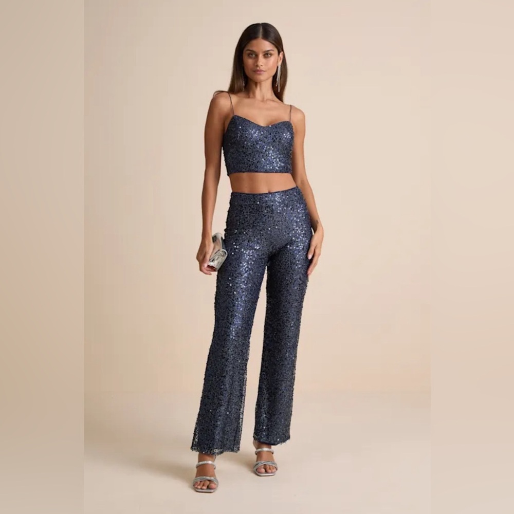 Lulu's Sparkling Image Navy Sequin Two-Piece Jumpsuit